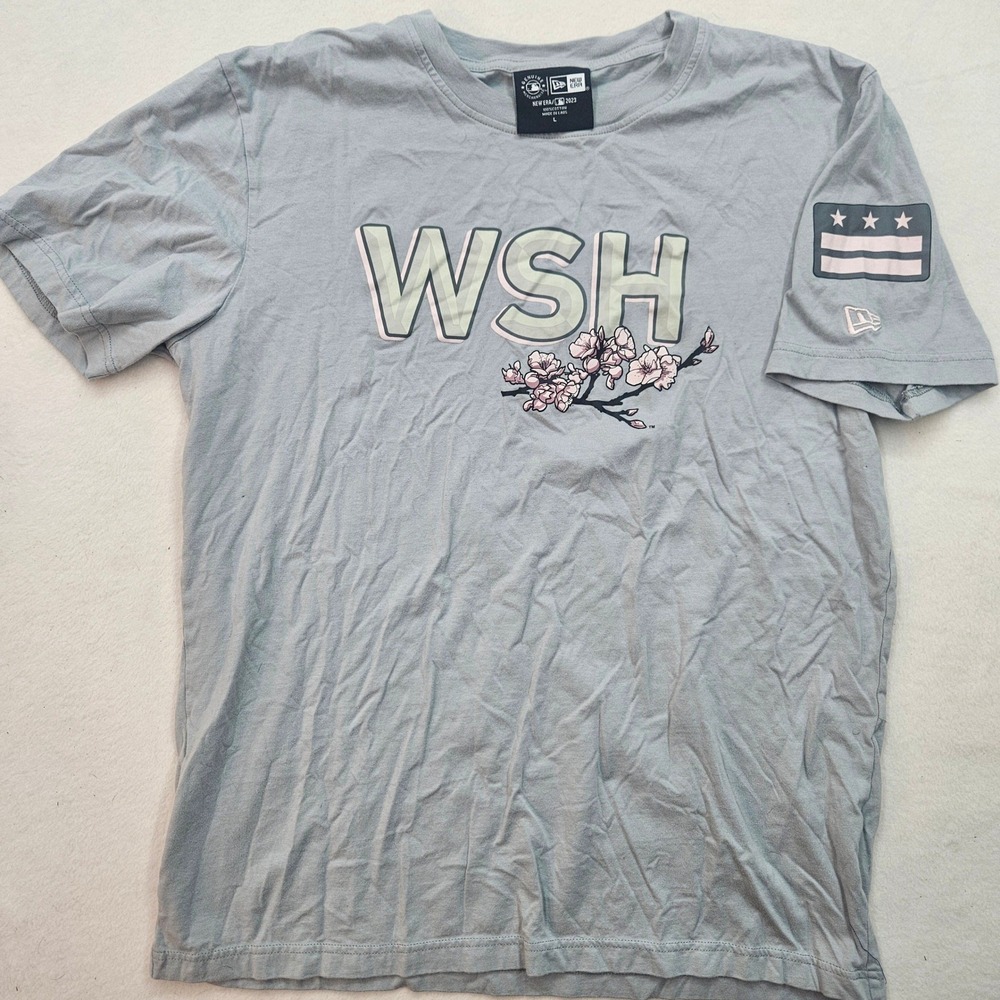 New Era Washington Nationals T-Shirt Mens L Blue Excellent Cherry Blossom WSH